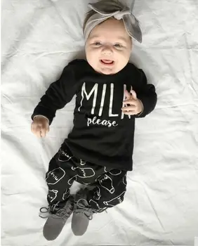 Moda Newborn Baby Fantje Dekleta 2PCS Kompleti Oblačil Bombaža Dolgo sleeved 