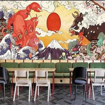 Japonski Ukiyo-e Deluje Kuhinje Trgovine Suši Restavraciji Stene Papirja Sunwind Homestay Industrijske Dekor Ozadju Zidana Ozadje 3D