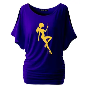 Ženske Seksi Dekle Pole Dance Natisni T-shirt dekle Priložnostne Bombaž O-vratu Batwing Kratek Rokav T Shirt Moda Hip Hop Tees Vrhovi