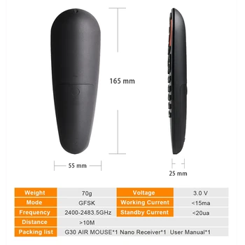G30S 2.4 G z Brezžičnim Daljinskim Glas Zraka Miško 33 Tipke IR Učenje Žiro Zaznavanje Smart Remote za Igre za Android Tv Box