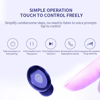 2000 mAh Brezžična tehnologija Bluetooth 5.0 Slušalke V8 Hi-fi Stereo Slušalke Športne vodotesne Slušalke Mini Čepkov za Android in iOS