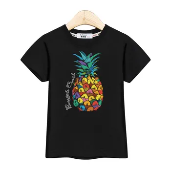 Tropskega ananasa otroci t-shirt retro listi fantje oblačila, kratek rokav, tiskanje vrhovi otroška dekliška majica 3-14 poletje bombaž otrok tees