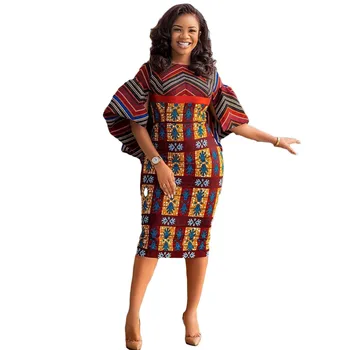 2021 Poliester Nov Modni Afriške Obleke Za Ženske Pomlad Jesen Dashiki Afriki Slog Tiskanja Bogato Bazin Dashiki Midi Obleke