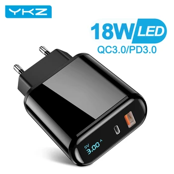 YKZ 18W PD Polnilnik USB LED Zaslon QC3.0 Hitro Polnjenje Polnilnik Za iPhone 12 Samsung Huawei Xiaom Mobilei Telefon Polnilnik