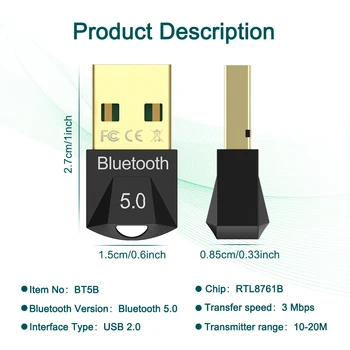 Rocketek USB Bluetooth Dongle Adapterja 5.0 za Računalniške Zvočnike Brezžično Miško Bluetooth Glasbe, Audio Sprejemnik Oddajnik aptx