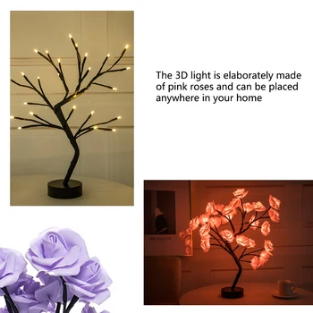 LED Tabela Lučka Sveti Rose Cvet Drevo USB Nočne Luči Doma Dekoracijo Stranke Božič Božič Poroko Spalnica Dekor