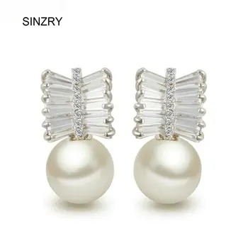 SINZRY novo 2017 Jasno, bela AAA kubičnih cirkon sweety simulirani pearl stud uhani za ženske, modni nakit darilo