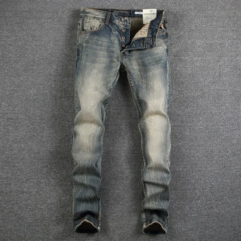 Moda Klasične Kavbojke Moški Slim Fit Traper Hlače Priložnostno Italijanski Letnik Oblikovalec Moške Jeans Bombaž Gumb Preproste Jeans Homme