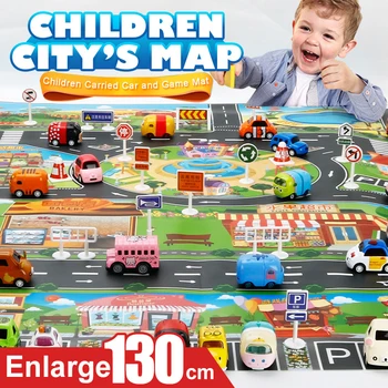 40Pcs zemljevid mesta avto igrača model igre pad otrok interaktivna igra hiša igrača (28Pc cesti znak + 11Pc avto + 1Pc zemljevid)