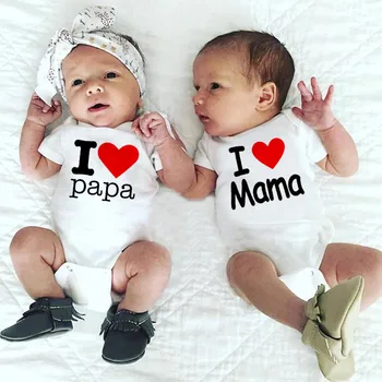 Všeč mi Mama Papa Tiskanja Novorojenčka BabyRomper Dvojčki bratje in sestre Ujemanje Oblačila za Malčke, Sester, Bratov Smešno Jumpsuit