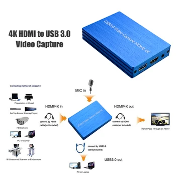 4K HDMI, USB 3.0 Video Capture Card Ključ 1080P 60fps HD Video Snemalnik Grabežljivac Za OBS Zajemanje Igro Capture Card Živo