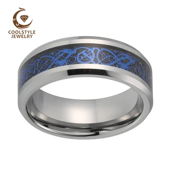 8 MM Volframov Karbid Obroč Poročni prstan S Črnim Ogljikovih Vlaken Blue Dragon Podolgovat Udobje, Fit