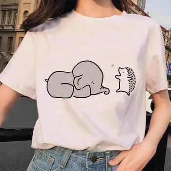 Moda Risanka Ženske majice Kratek Rokav Plus Velikost Ženske T Shirt Hedgehog Tiskanja Vrhovi Harajuku Kpop Tee tshirt Femme