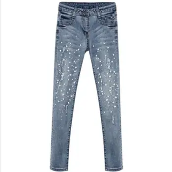 2020 ženske jeans priložnostne moda barva kavbojke beading dekorativni luknje zdrobljen nosili raztrgala skinny kavbojke svinčnik