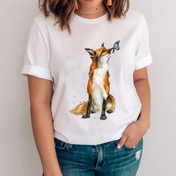 Ženske Grafični Ženske Akvarel Oblačila Fox Cartoon Živali Obleke Lady Vrhovi Oblačila Tees Tiskanja Tshirt Ženske T-Shirt