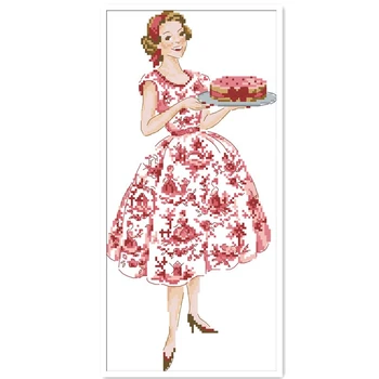 Lepota narediti torto navzkrižno šiv paket ženska roza obleko 18ct 14ct 11ct tkanine, bombažne niti vezenje DIY ročno needlework
