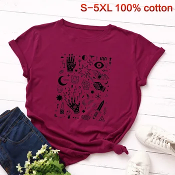 Plus Velikost Zabavne Majice Čarobno Tiskanje Žensk O Vratu Poletje Grafični Tees Ženske T-Shirt Bombaž Vrhovi Priložnostne Tshirt