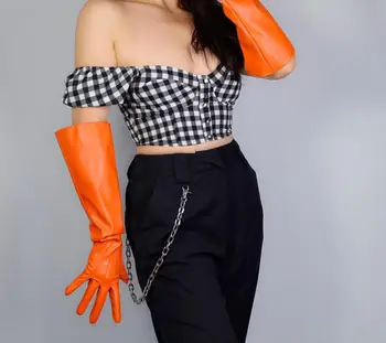 Ženska moda in ženske širok rokav pu umetno usnje rokavice lady ' s club uspešnosti formalno stranko usnje oranžna barva rokavice 38 cm R2574