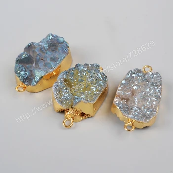 BOROSA Zlato Barvo Naravnih Kristalov Kremena Titana Mix Barve Druzy Geode Priključek Dvojno Bails za zapestnico draguljev nakit G1036