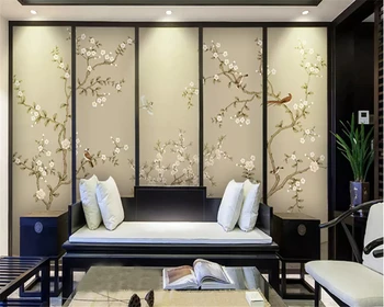 Beibehang velikosti po Meri Sodobne minimalistične ročno poslikano pikolovski cvet in ptic Kitajski TV ozadju de papel parede ozadje