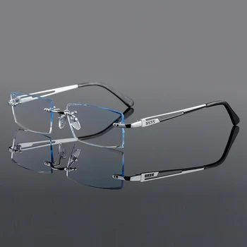 Luksuzni Zlata Očala Okvirji Moških Nosorogovo Eyeglass Titanov Okvir Visoke Jasno Objektiv Ti Rimless Optični Skupaj Očala 645