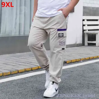 Poletje priložnostne hlače moški plus velikost gleženj-dolžina hlače moške mode žepi blizu športne hlače s tanko 7XL 8XL 9XL Tovora Hlače