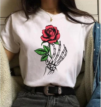 New Rose Natisnjeni T-majice Ženska Krog Vratu Kratek Rokav T-majice Ženske Priložnostne Tshirts Poletje Moda Grunge Estetske Majica