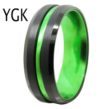 Volframov Karbid Poročni prstan Obroči Obletnico Darilo Zaročni Prstan Black Prirezani Volfram Obroč z Zeleno-Anodiziranega Aluminija