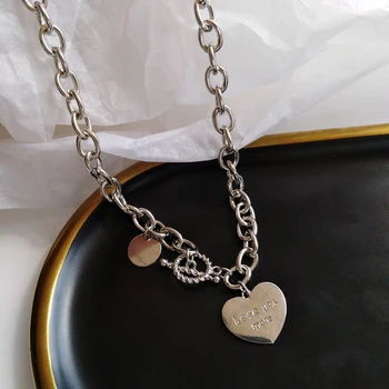 Modna poslastica srce tovarniška ploščica ogrlica izjavo začetno kubanski povezavo verige steampunk choker ogrlica verige accesorios mujer