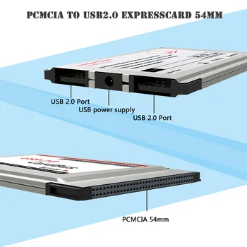 1PCS USB 2.0, PCI Express Card Adapter 480Mbps 2 Vrata 54 mm, Režo PCMCIA USB2.0 HUB Skrite Notranjosti Pretvornik Za Laptop, Prenosnik