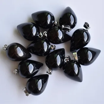 Debelo 12pcs/veliko novih modnih visoko kakovost naravnega črni oniks okrogli Stožec obliko Obeski za nakit, izdelava brezplačna dostava
