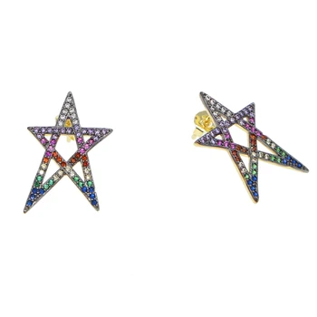 2019 vroče moda, Votlih star tlakovane multi pisane kubičnih cirkonij mavrica arrings za dekle ženske Zvezda David uhan nakit