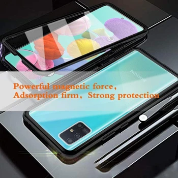 Ohišje za Samsung M31 A11 A51 A71 Kritje Magnetni Adsorpcije 2 v 1 Kovin Odbijača Dvo-stransko Steklo 360 Stopinj Zaščitni Pokrov