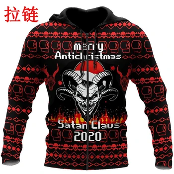 Vesel Anti-Božič Satanic 3D Tiskanih Hoodie Moški Majica Vrhnja Ulične Zip Pulover Športna Jakna Trenirke KJ0260