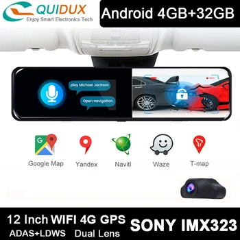 4K 4GB+32GB Smart Avto DVR Android 8.1 Rearview Mirror 12 Inch 4G ADAS Dash Cam Navigacijo GPS Wifi Video Snemalnik Glasovni Nadzor