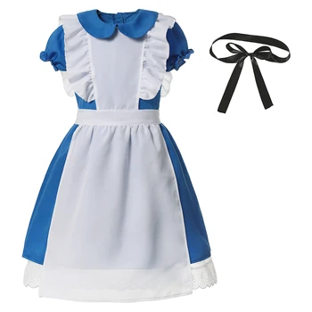Halloween Dekle Anime Alice Blue Dress Severna Irska Devica Lotita Cosplay Kostum z Pokrivala Otroci Stranka Obleko Otroka XS S M L