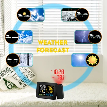 Projekcija Budilka Vremenske Postaje Snooze Funkcijo Barvita Ozadja Desk Tabela Led Ura Z Temperatura Vlažnost Senzor