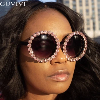 Prevelik Krog Diamond Sončna Očala Ženske Trend Blagovne Znamke Kristalov Sončna Očala Ženske Moški Nosorogovo Očala Oculos De Sol Feminino