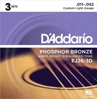 Ej26-3d fosforjevega brona, strune za akustično kitaro, 11-52, 3 sklope, D'Addario