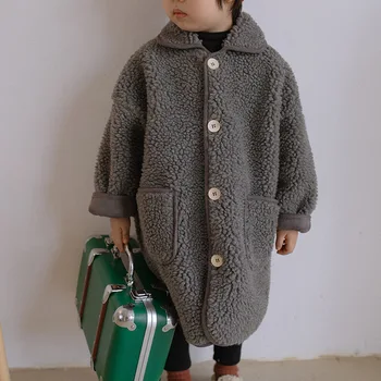 Otrok je Berber Runo Prevelik Dolge Jakne korejski Pozimi Baby Fantje Dekleta Toplo Fur Coats Malčka Otroci Svoboden Debele Plasti