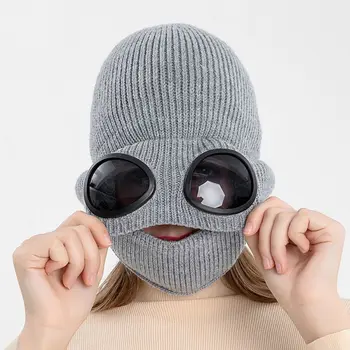 2021 Modna Unisex ruske Pozimi Klobuk Toplo Knitt Klobuk Ženske Pilotni črna Ušesa Zavihek Skp Z Očali Uho Muff Pokrivala