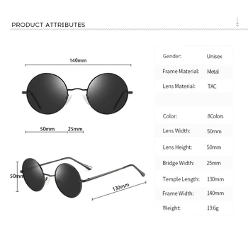 2020 Retro Krog Polarizirana sončna Očala za Ženske in Moške blagovne Znamke Oblikovalec UV400 Ogledalo Moda Pisane Odtenke Klasičnih Kovinskih Eyegalsses