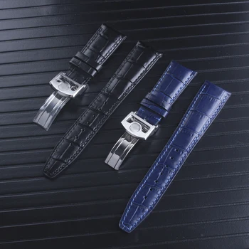 Moški Usnjeni Watchbands 20 mm 22 mm Black Blue Pravega Usnja Watchbands Za IWC Pilotni Trak Zapestnica