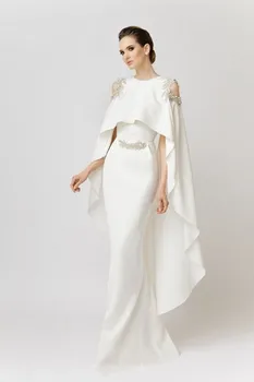 Abendkleider 2020 Elegantno Belo Večerne Obleke Dolgo Z Ruto Saten Beaded arabski morska deklica Formalno Obleko vestidos de praznik
