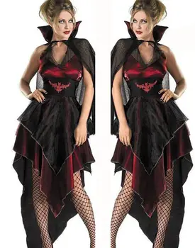 Klasična Vampir Kostum Halloween Kokoš Stranka Gothic Krvava Grofica Maskiranje Za Odrasle Ženske
