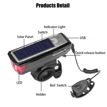 ROCKBROS Sončno Kolo Svetlobe Glasno Kolo Rog Nastavite 350 LM USB Polnilne Kolo Smerniki Električno 120dB Rog solarnimi Lučmi