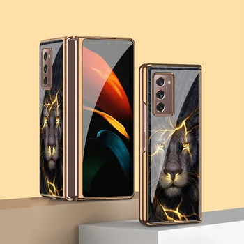 Z Fold2 5G Funda Ohišje za Samsung Galaxy Ž Krat 2 pleksi steklo Primeru Zlati Lev Potiskane Coque Telefon Primeru Zajema Capa Z 2 Krat
