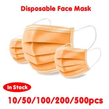 10/50/100/500pcs Razpoložljivi Masko 3 Plasti Filter Proti Prahu, Smog Držalo Dihanje Gaza Masko Oranžna Odraslih Obraz, Usta Maske