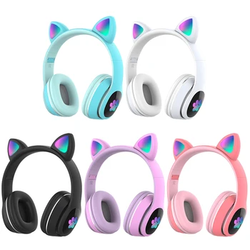 Svetlobna Luštna Mačka Ušesa Brezžične Slušalke za Zmanjšanje Hrupa Slušalke Bluetooth Otrok Slušalke Z Mikrofon Za Telefon