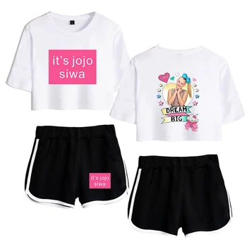 Poletje JOJO SIWA Izpostavljeni Popka Bela majica+hlače ženske dvodelne postavlja Nove Tiskanja Bombaž JOJO SIWA dekle dvodelne obleke